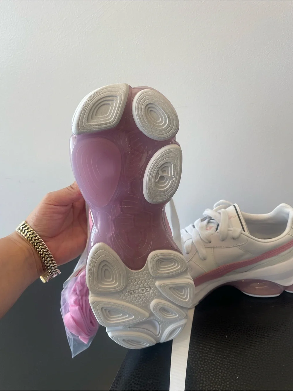 Women size 8 White and Pink Athletic Sneakers - Brand: Puma collab with bby phat